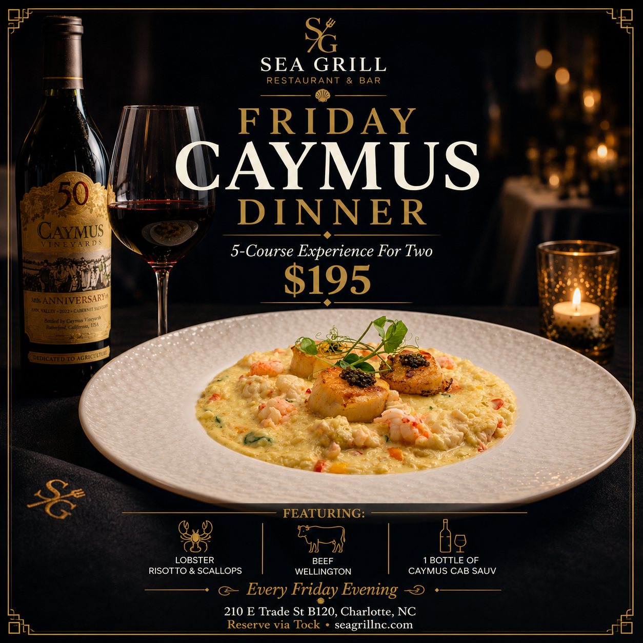 Caymus Friday five-course dinner for two at Sea Grill