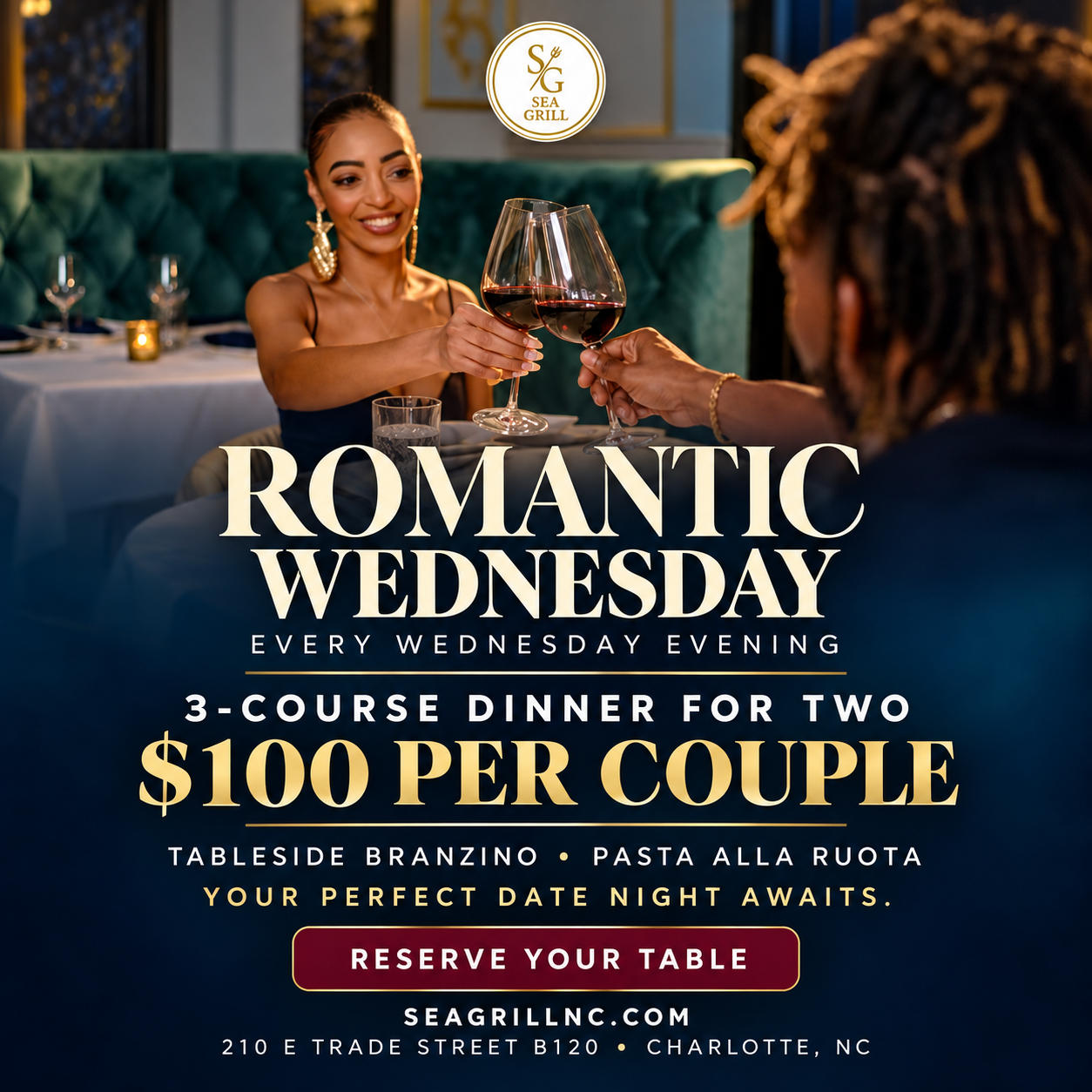 Romantic Wednesday three-course dinner for two at Sea Grill